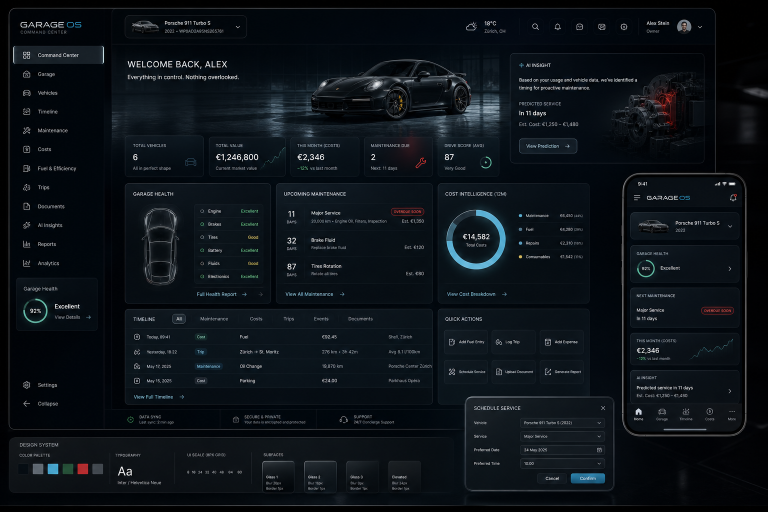 GarageOS premium command center concept